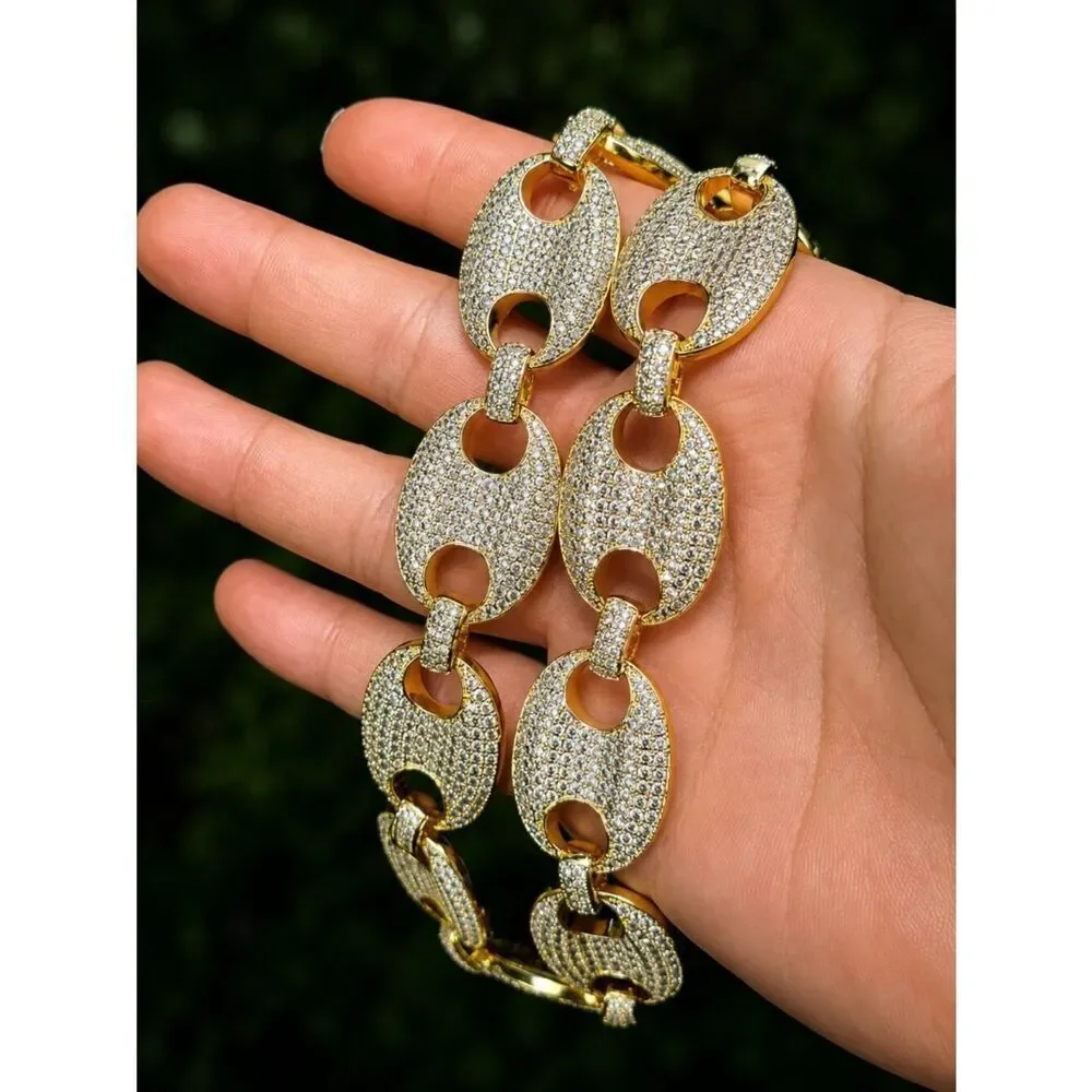 14k Gp Massive 24mm G-Link Lab Diamond Necklace